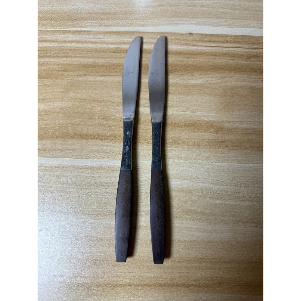 Vintage Grand Prix Stainless‎ Steel Brown Wood Handle MCM 2 Knives